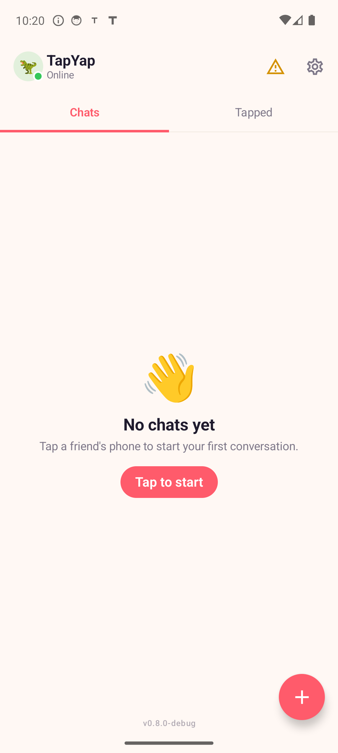 TapYap home screen with chat list and Tapped tab